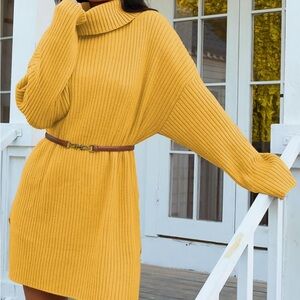 Illusory Women’s Turtle Neck Oversized Batwing Sleeve Yellow